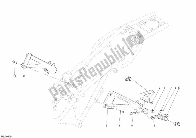 All parts for the Rear Footrest of the Ducati Monster S2R 1000 USA 2008